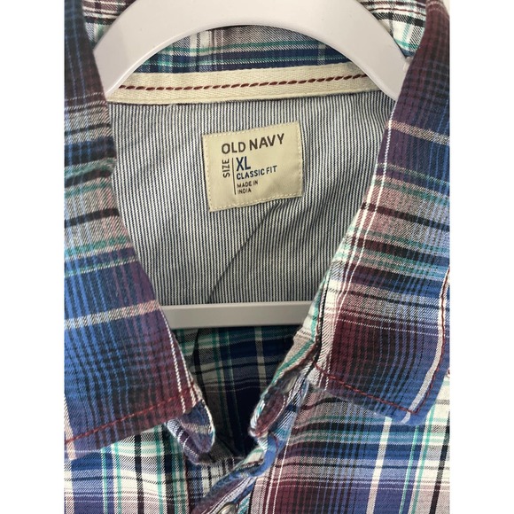 New Old Navy Mens XL Classic Fit Plaid Pearl Snap Shirt Top Long Sleeves Blue - Picture 4 of 8